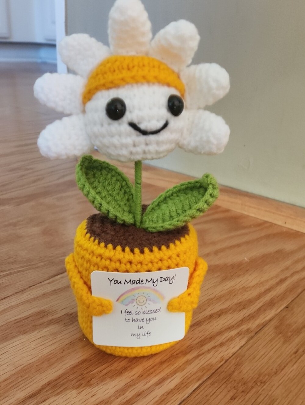 Handmade Crochet Mini Daisy Thank You Gift with Sunny Yellow Accent - Picture 1 of 11